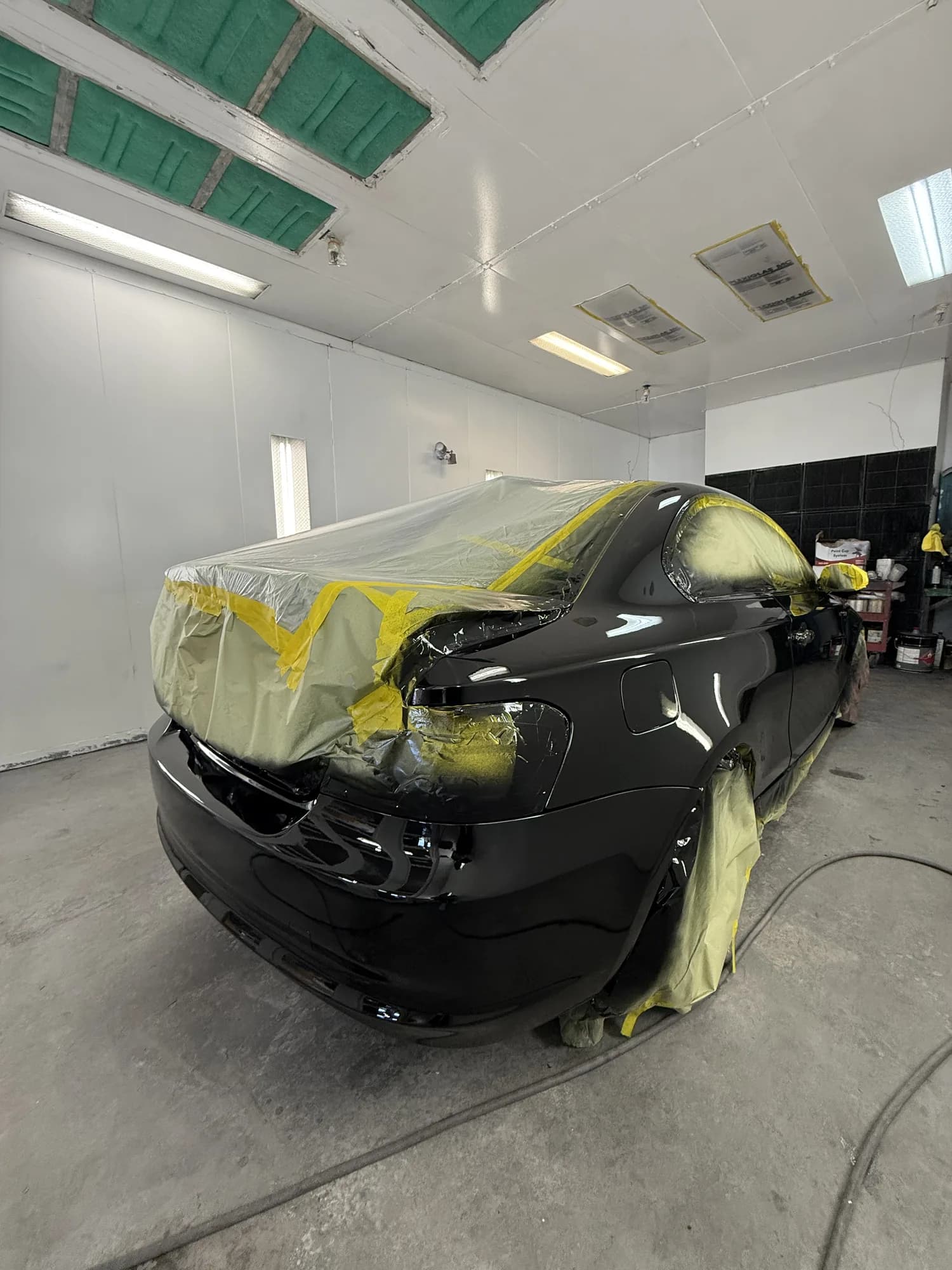 Front end masked with yellow tape ready for refinishing